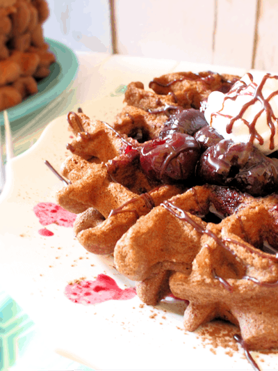 Black Forest Waffles with Cherry Compote