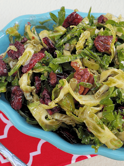 Low Carb Brussels Sprouts and Kale Slaw with Maple Vinaigrette